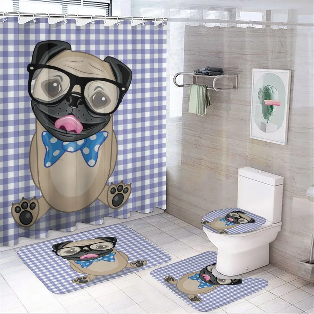 Nerdy Glasses Bow Tie Dog — 4-Piece Bathroom Set preview