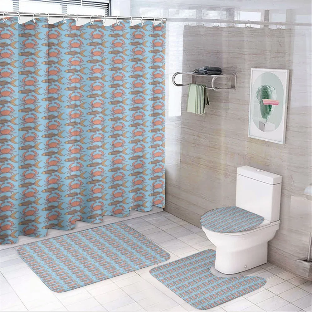 Crab and Fish Pattern Sketch — 4-Piece Bathroom Set preview