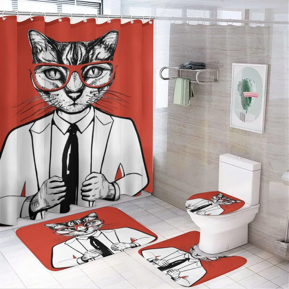Funny Businessman Cat Suit — 4-Piece Bathroom Set preview