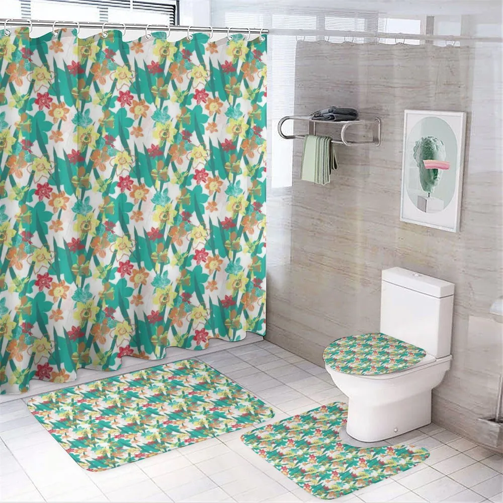 Colorful Flowers and Leaf — 4-Piece Bathroom Set preview