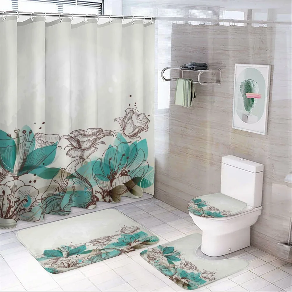 Retro Hibiscus Art — 4-Piece Bathroom Set preview