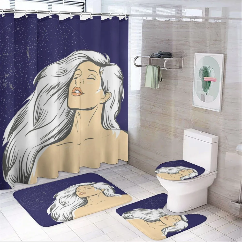 Comic Drawing Woman at Night — 4-Piece Bathroom Set preview