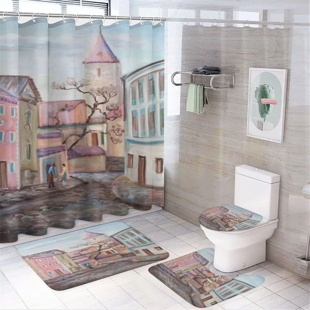 Watercolor Effect Town — 4-Piece Bathroom Set preview