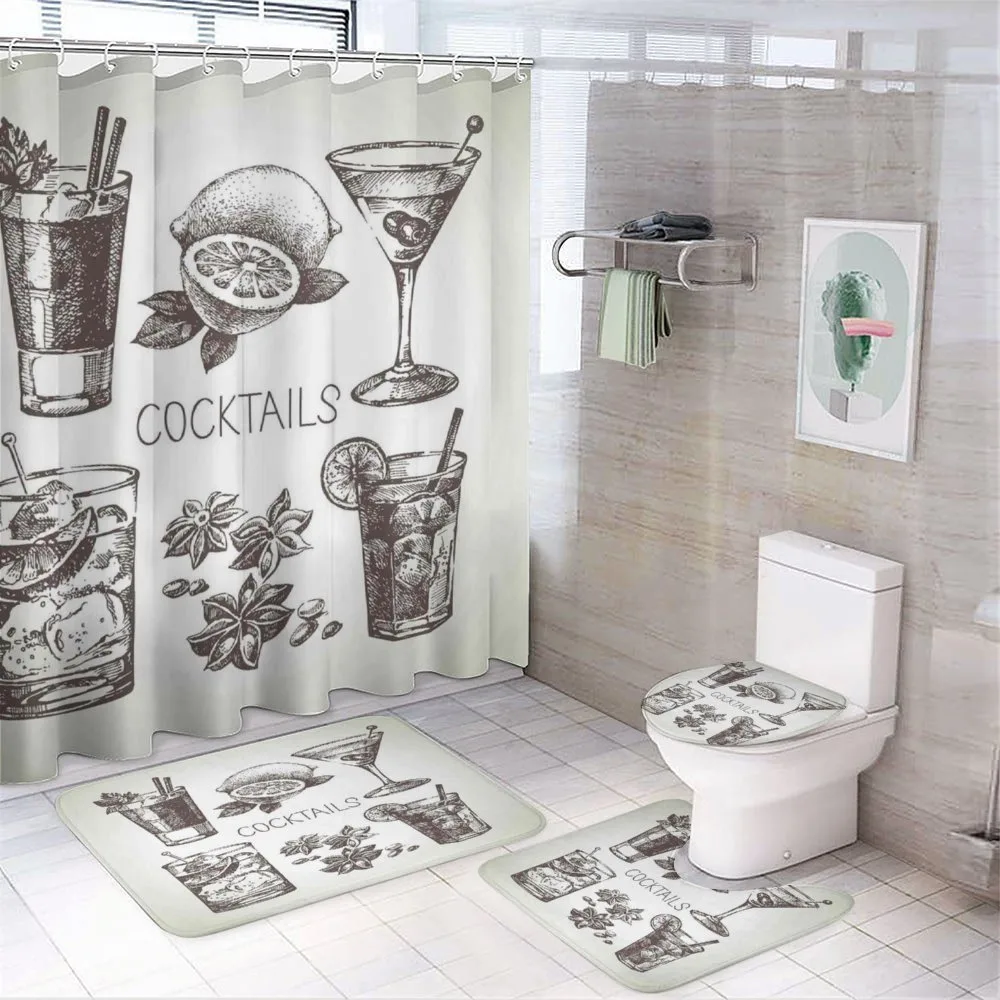 Vintage Sketch Beverage — 4-Piece Bathroom Set preview