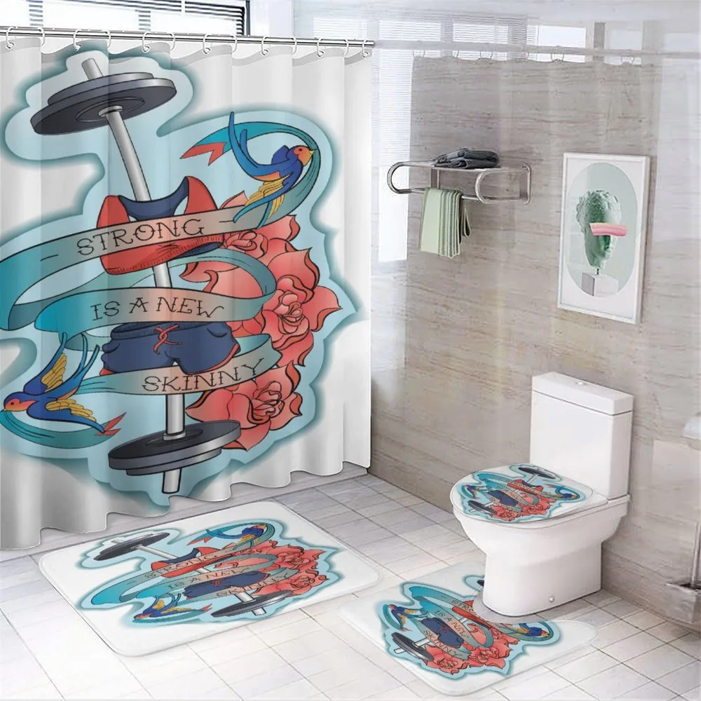 Words Flowers Barbell — 4-Piece Bathroom Set preview