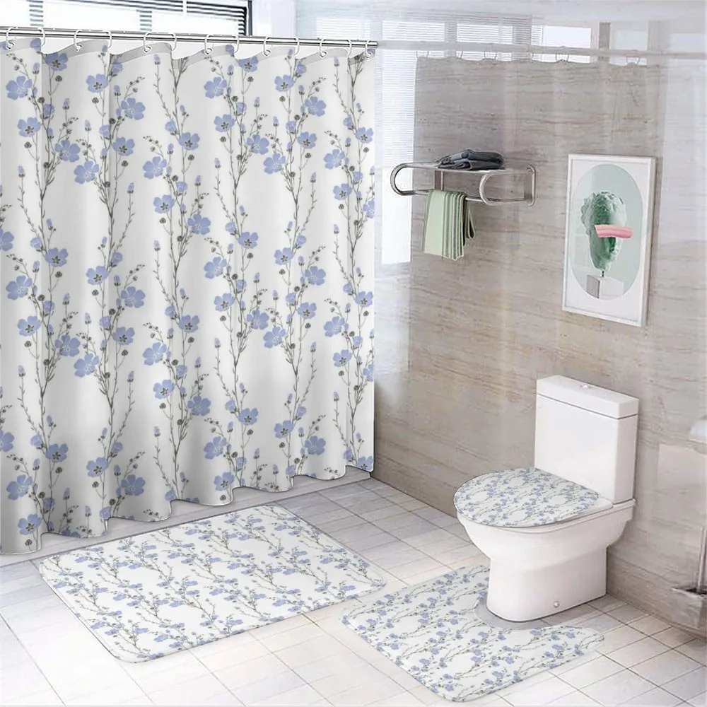 Blossoming Flax Flowers — 4-Piece Bathroom Set preview
