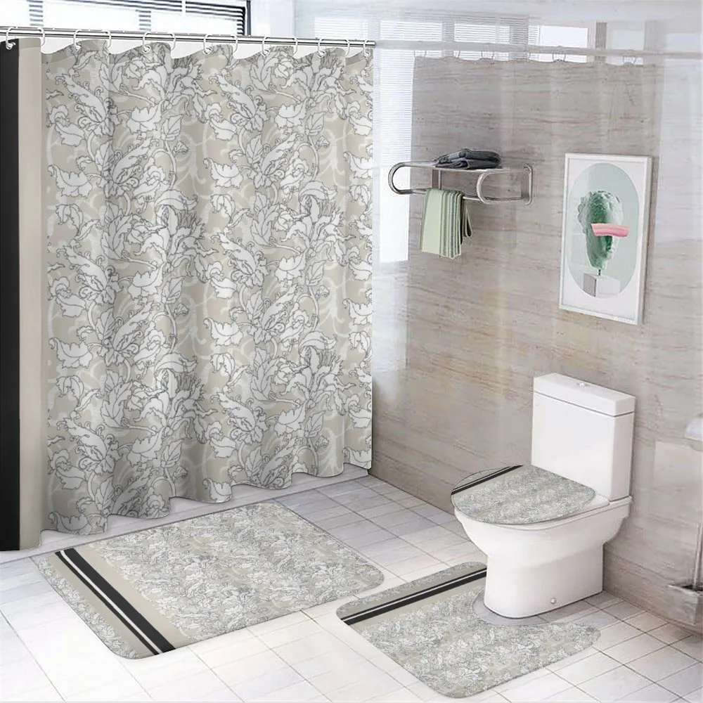 Outline Stylized Leafy Herbal Art — 4-Piece Bathroom Set preview