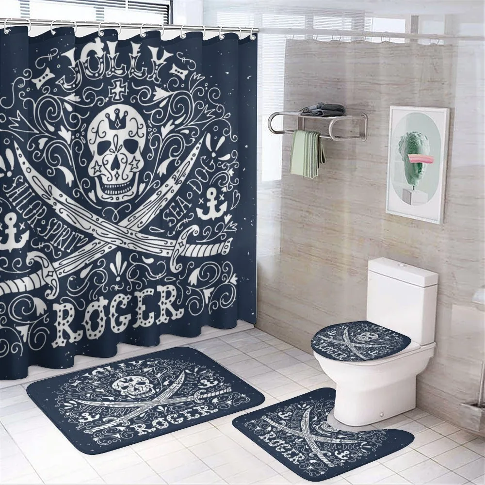 Pirates Jolly Roger Flag — 4-Piece Bathroom Set preview