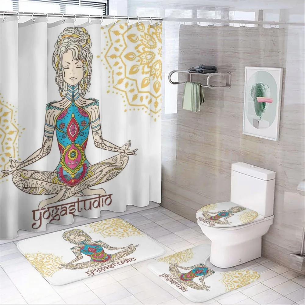 Meditating Girl Mandala — 4-Piece Bathroom Set preview