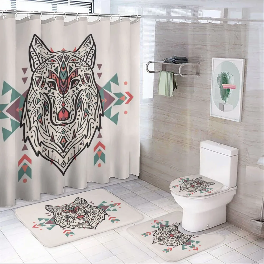 Big Wolf Head Ornaments — 4-Piece Bathroom Set preview