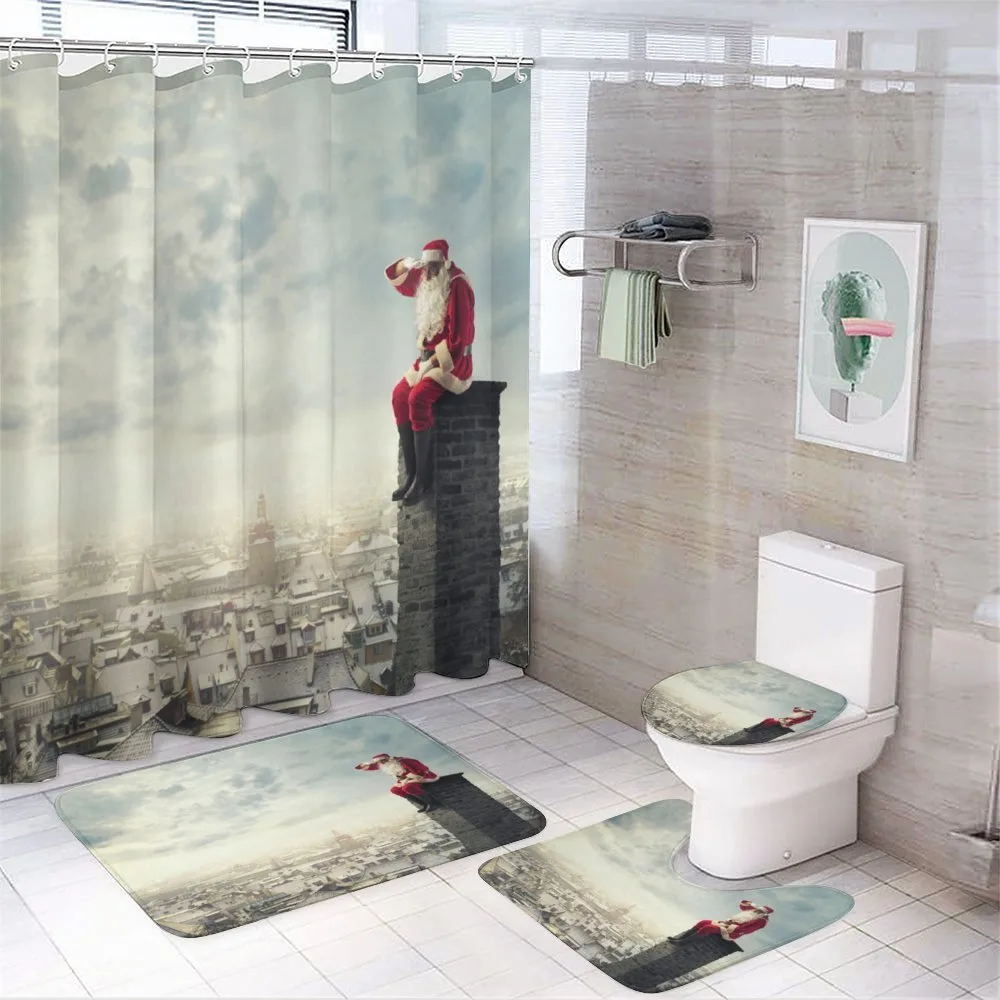 Santa Sits on Chimney — 4-Piece Bathroom Set preview