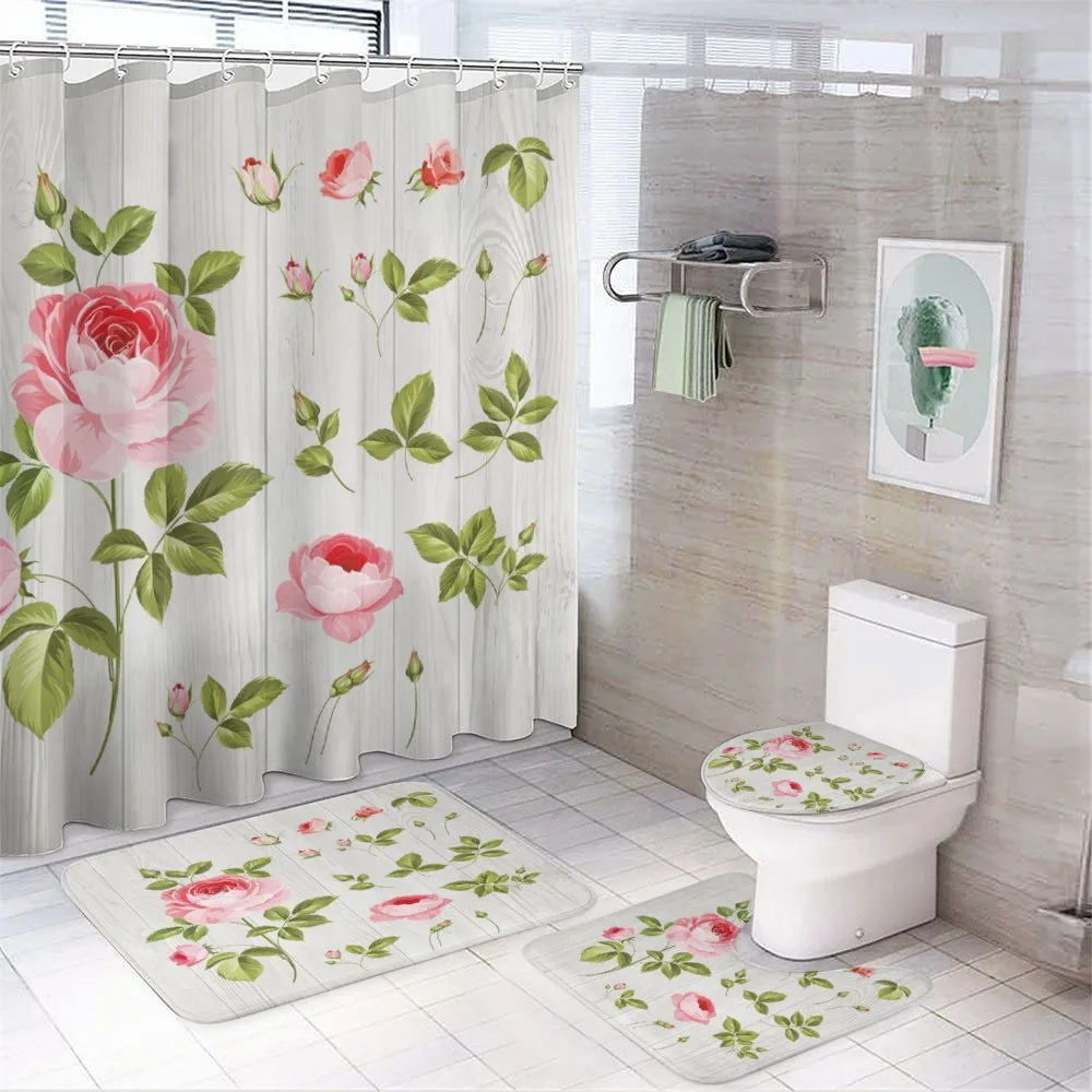 Vintage Rose Petals Leaf — 4-Piece Bathroom Set preview