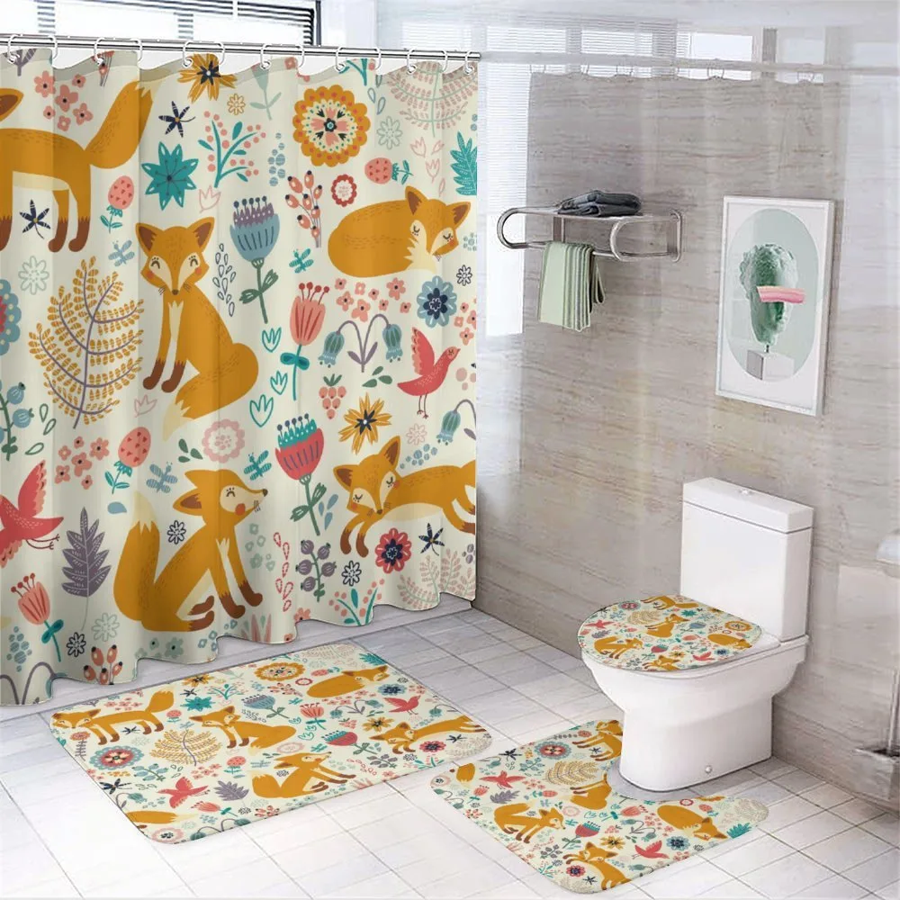 Foxes Ornate Flowers Birds — 4-Piece Bathroom Set preview