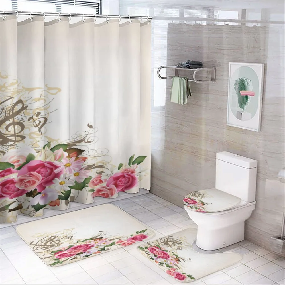Flowers and Music Notes — 4-Piece Bathroom Set preview
