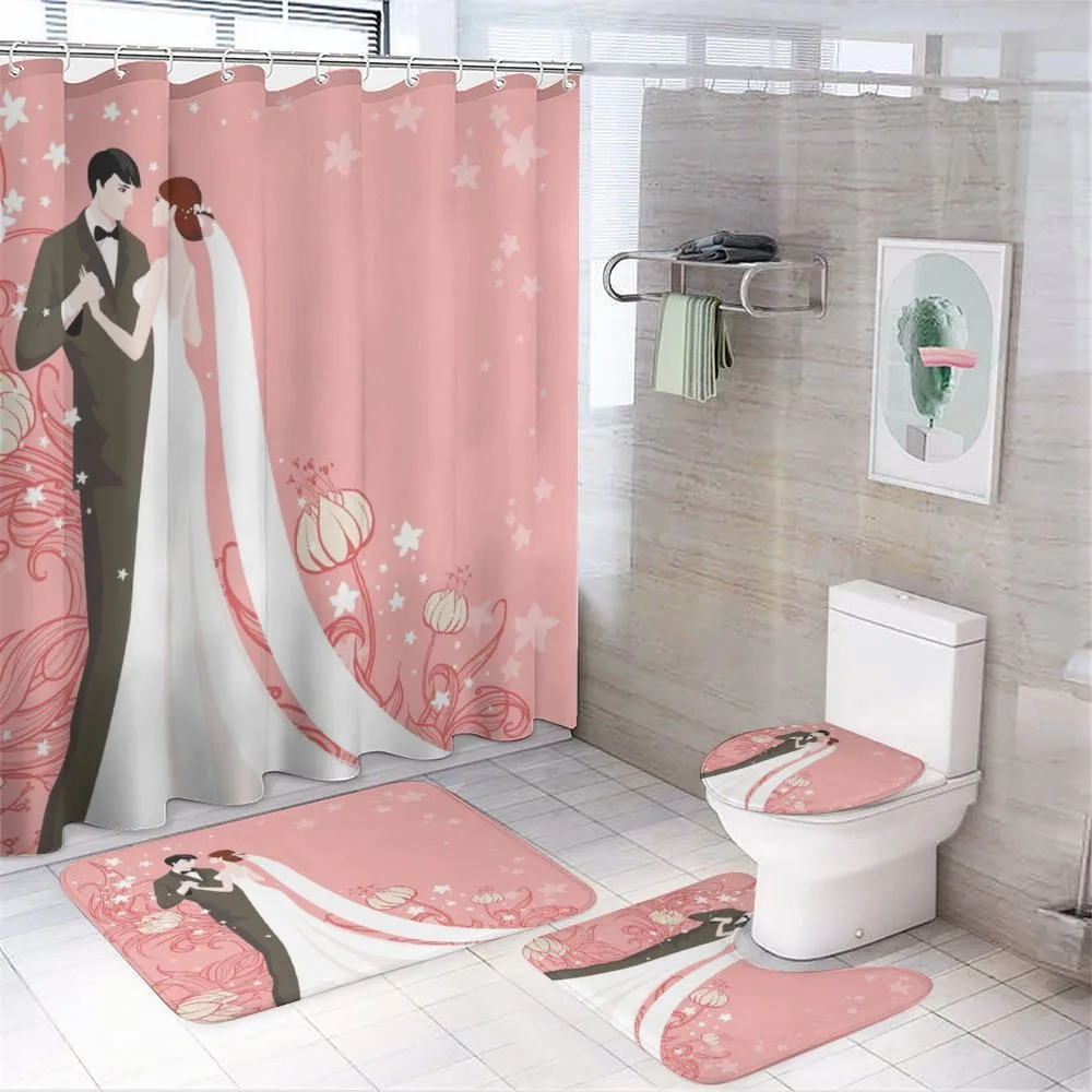 Bride Groom Dancing Floral — 4-Piece Bathroom Set preview