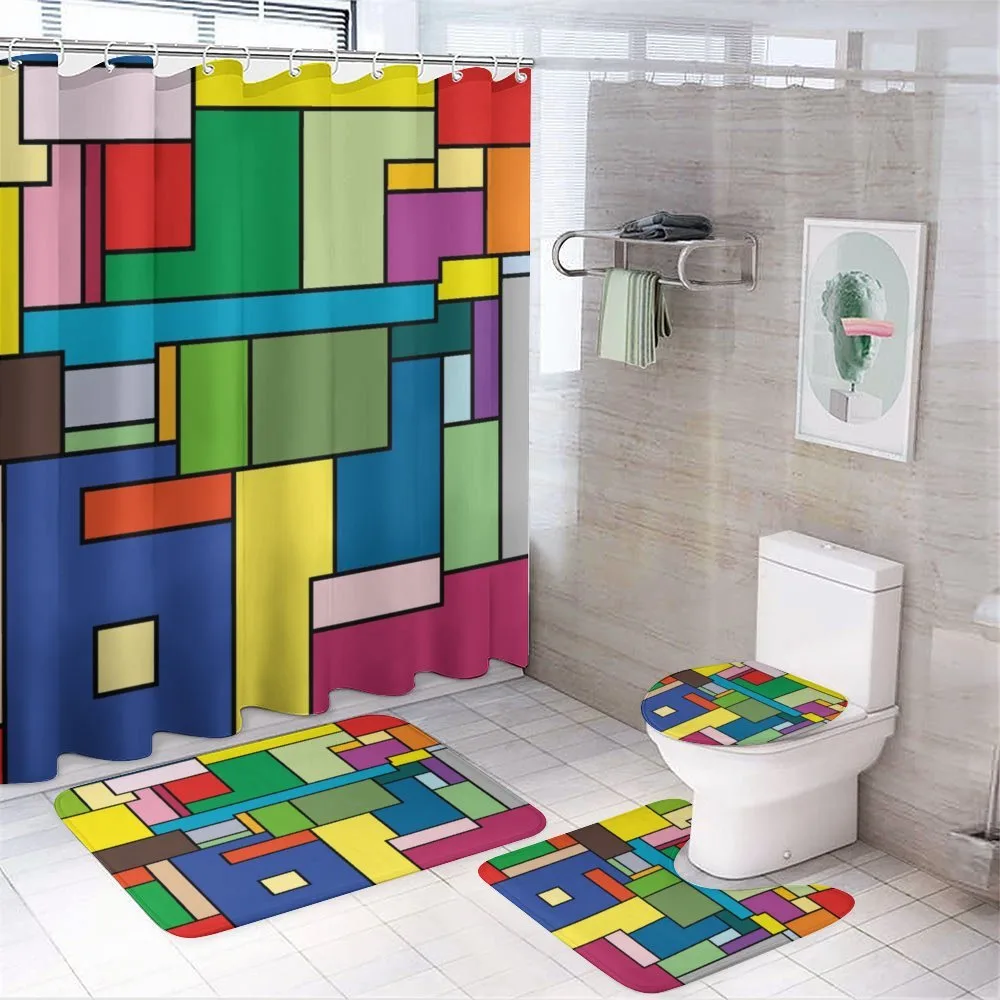 Vivid Mondrian Squares — 4-Piece Bathroom Set preview