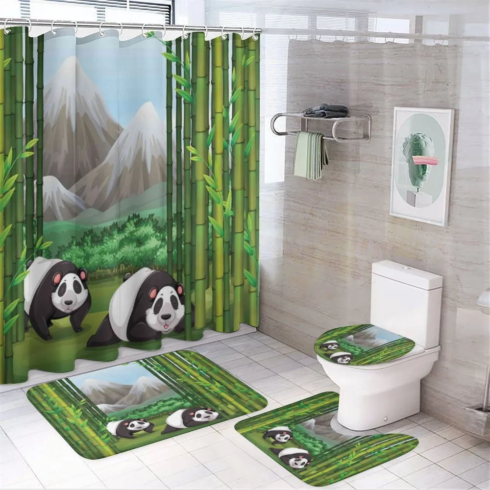Panda Bear Trees Cartoon — 4-Piece Bathroom Set preview