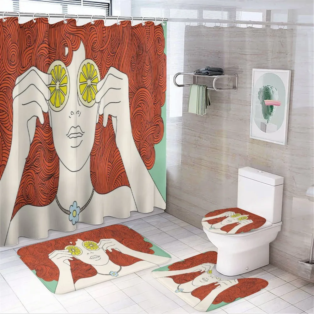 Curly Ginger Hair Girl Lemon — 4-Piece Bathroom Set preview