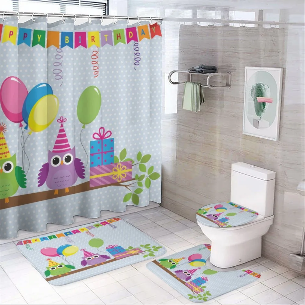 Cartoon Owl at Party — 4-Piece Bathroom Set preview