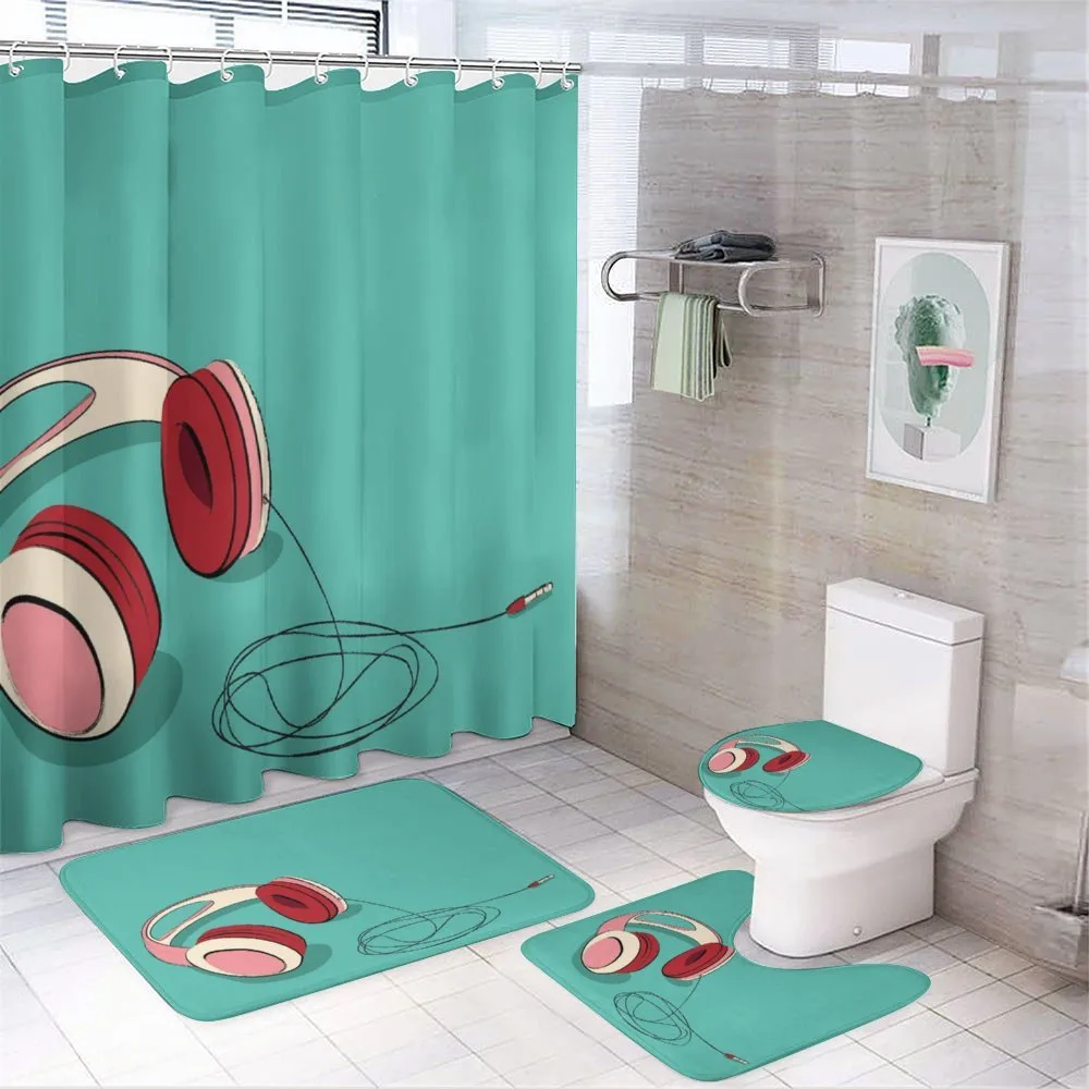 Cool Pink Retro Earphones — 4-Piece Bathroom Set preview
