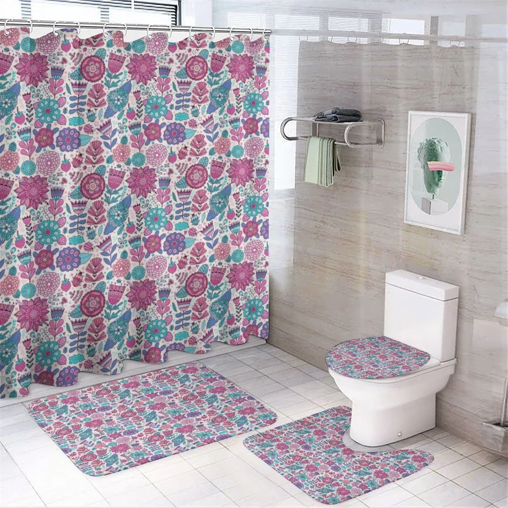 Doodle Peonies Tulips — 4-Piece Bathroom Set preview