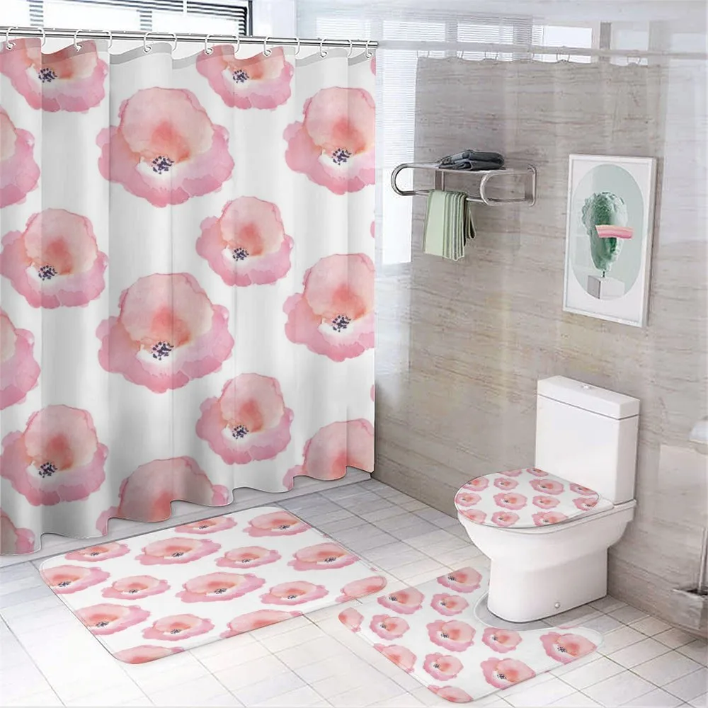 Flower Watercolor Blots — 4-Piece Bathroom Set preview