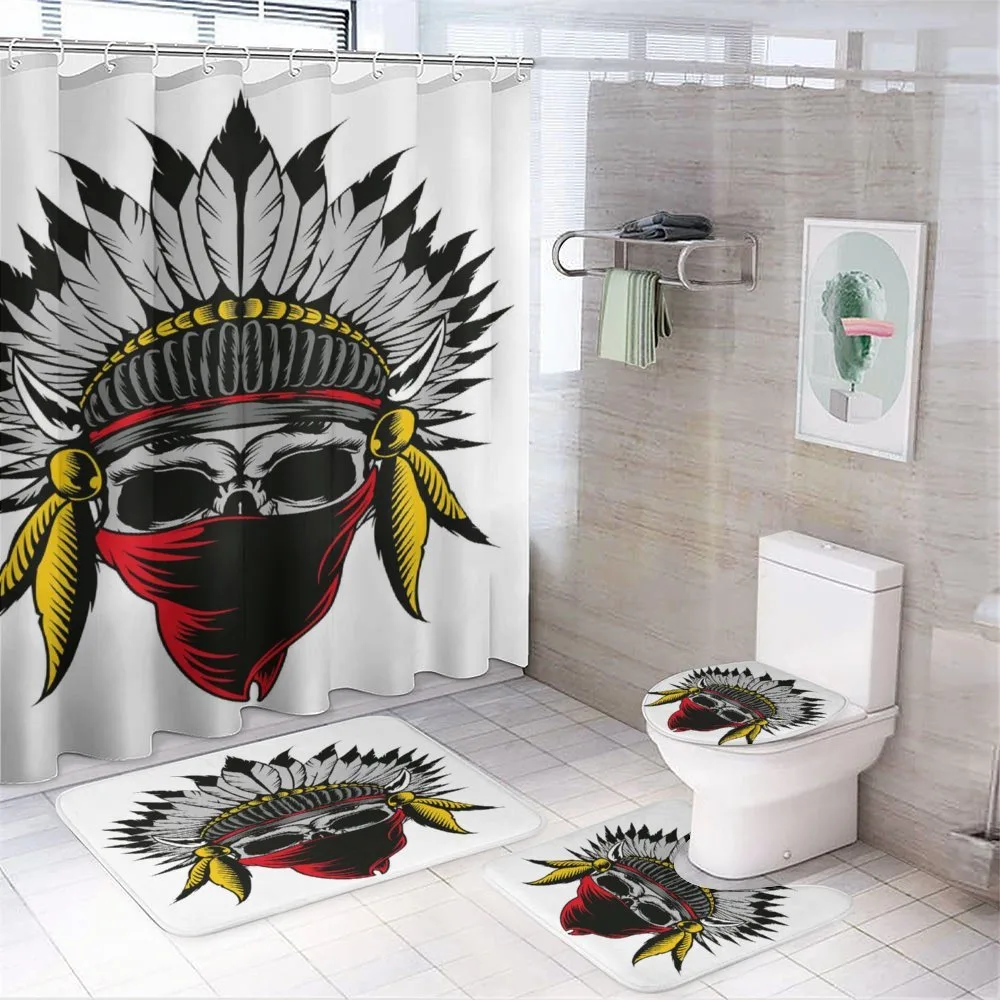 Skull with Feathers Veil — 4-Piece Bathroom Set preview