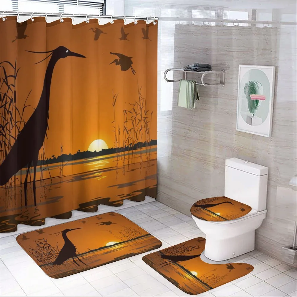 Bird Silhouettes Swamp Sunset — 4-Piece Bathroom Set preview