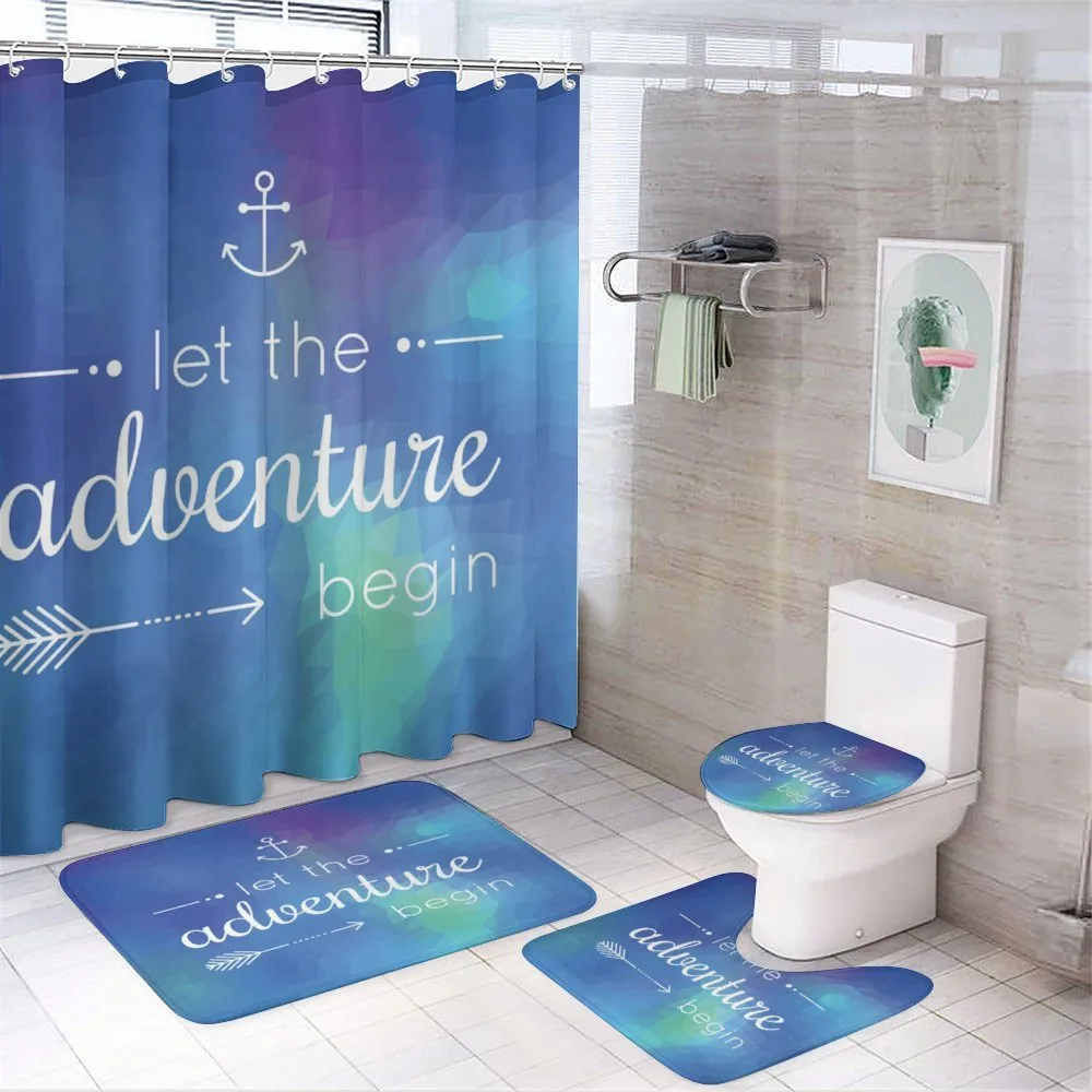Marine Phrase on Blue — 4-Piece Bathroom Set preview