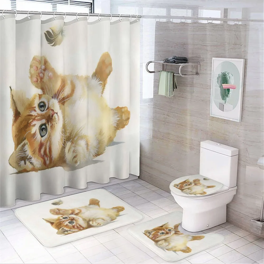 Cat Playing with Feather — 4-Piece Bathroom Set preview