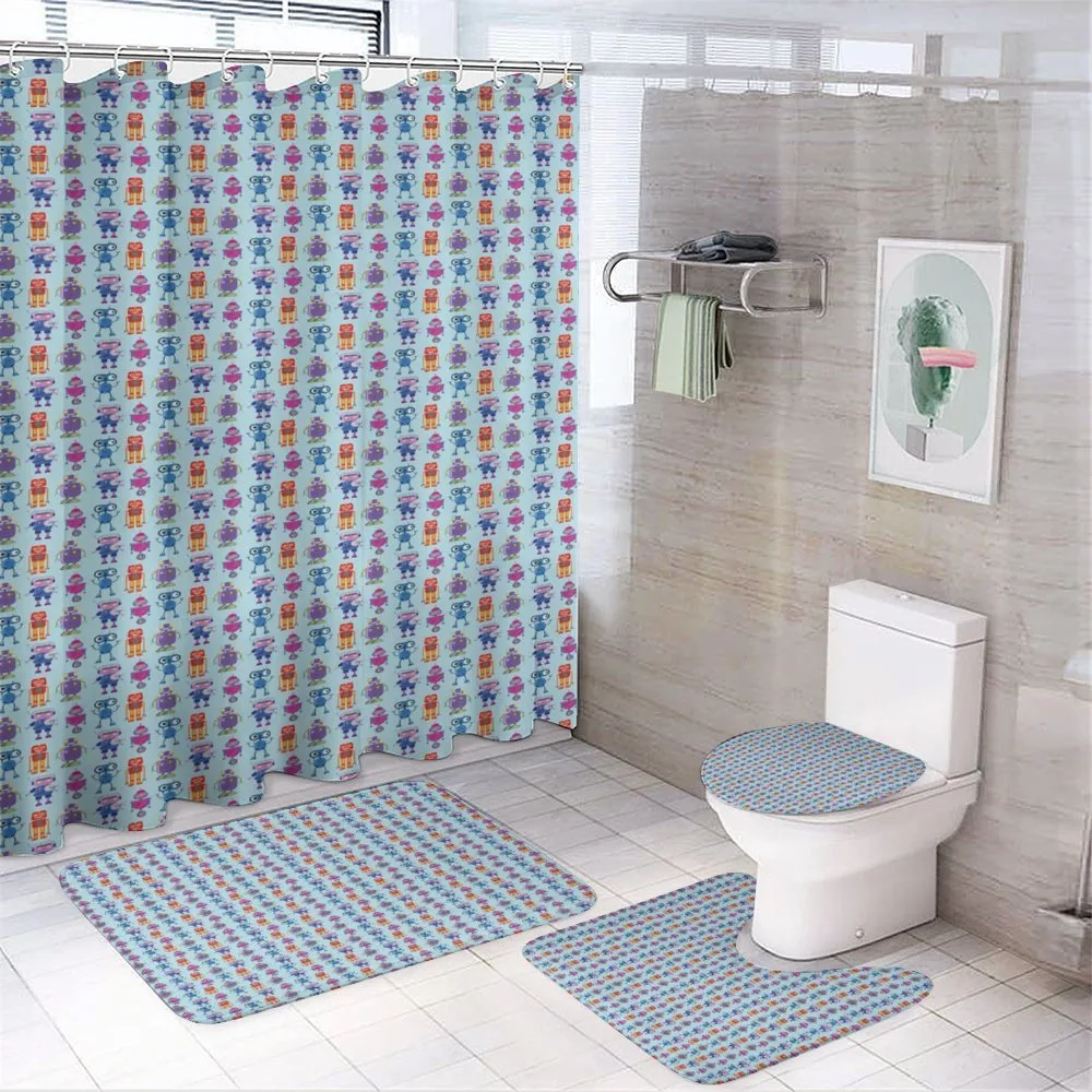 Colorful Robots Funny Shapes — 4-Piece Bathroom Set preview
