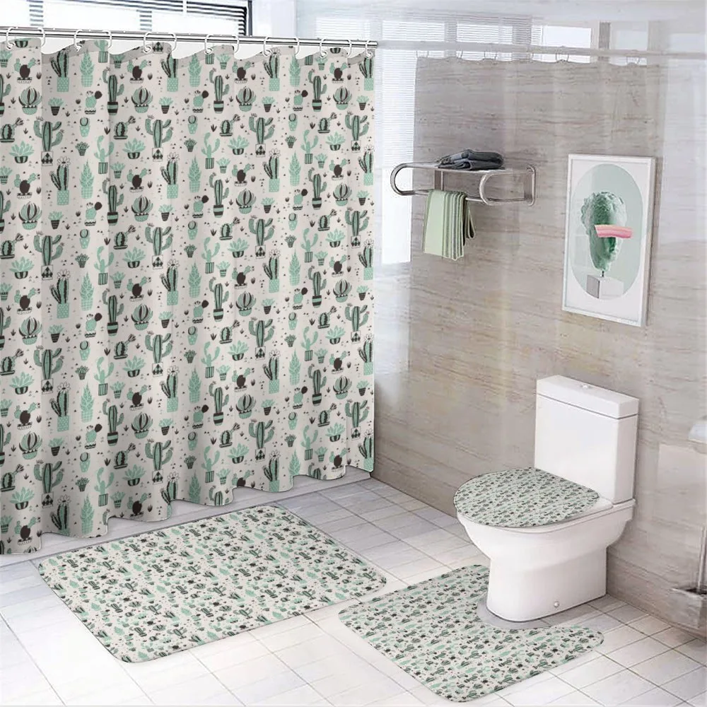 Geometric Cartoon Plant — 4-Piece Bathroom Set preview