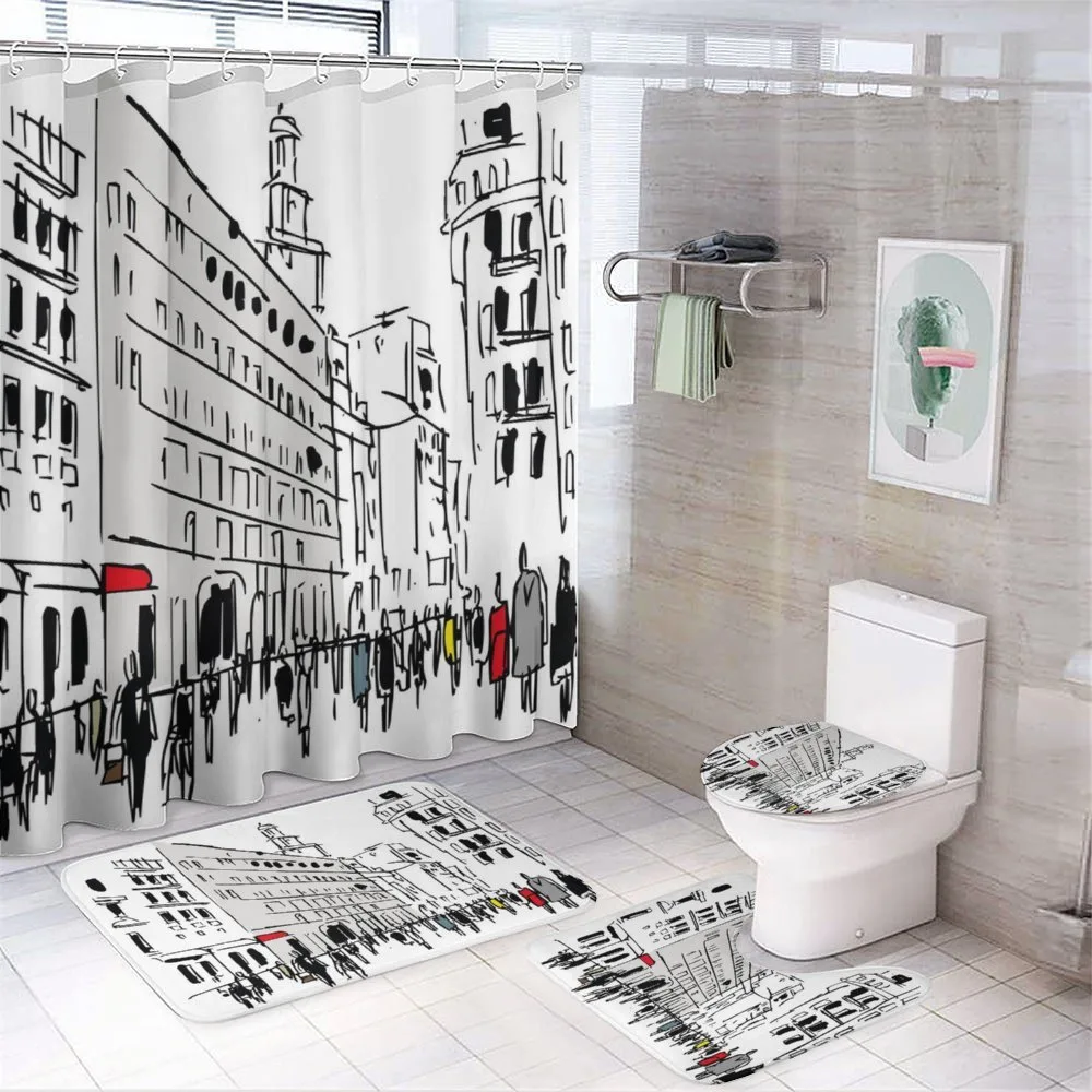 Ink Cityscape Street View — 4-Piece Bathroom Set preview