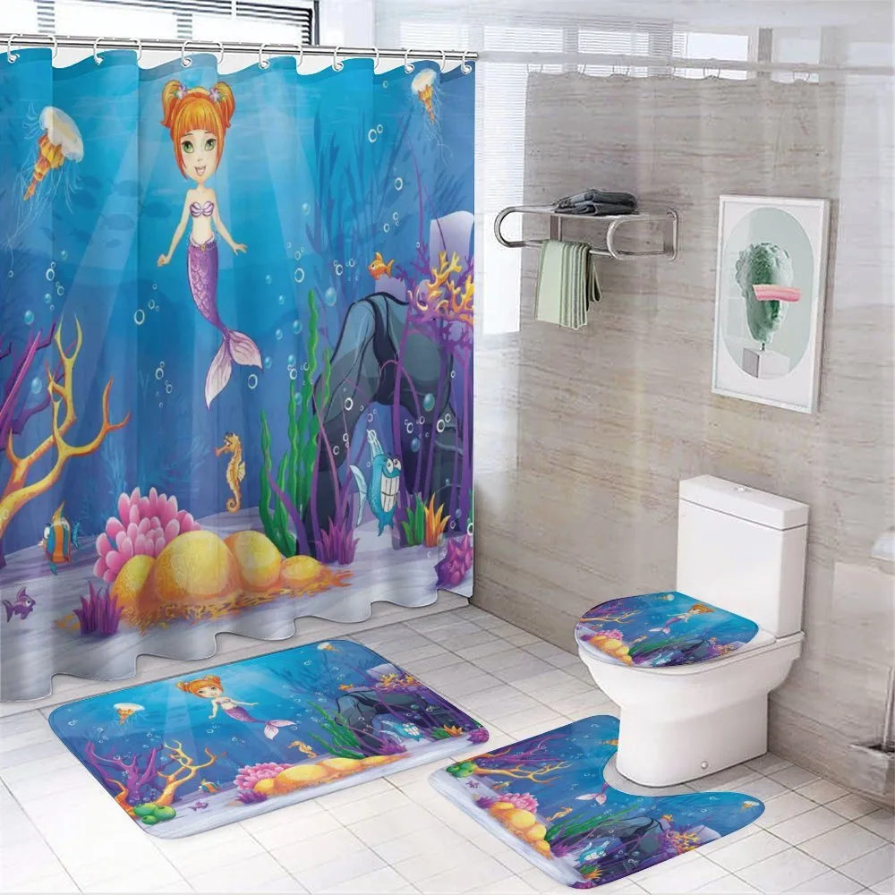 Cartoon Mermaid Fish — 4-Piece Bathroom Set preview