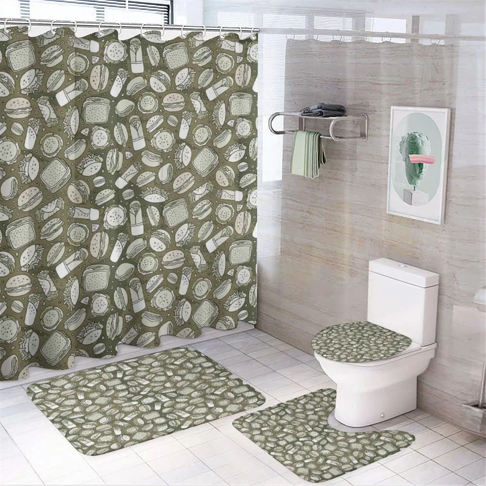 Hand-drawn Food Pattern — 4-Piece Bathroom Set preview