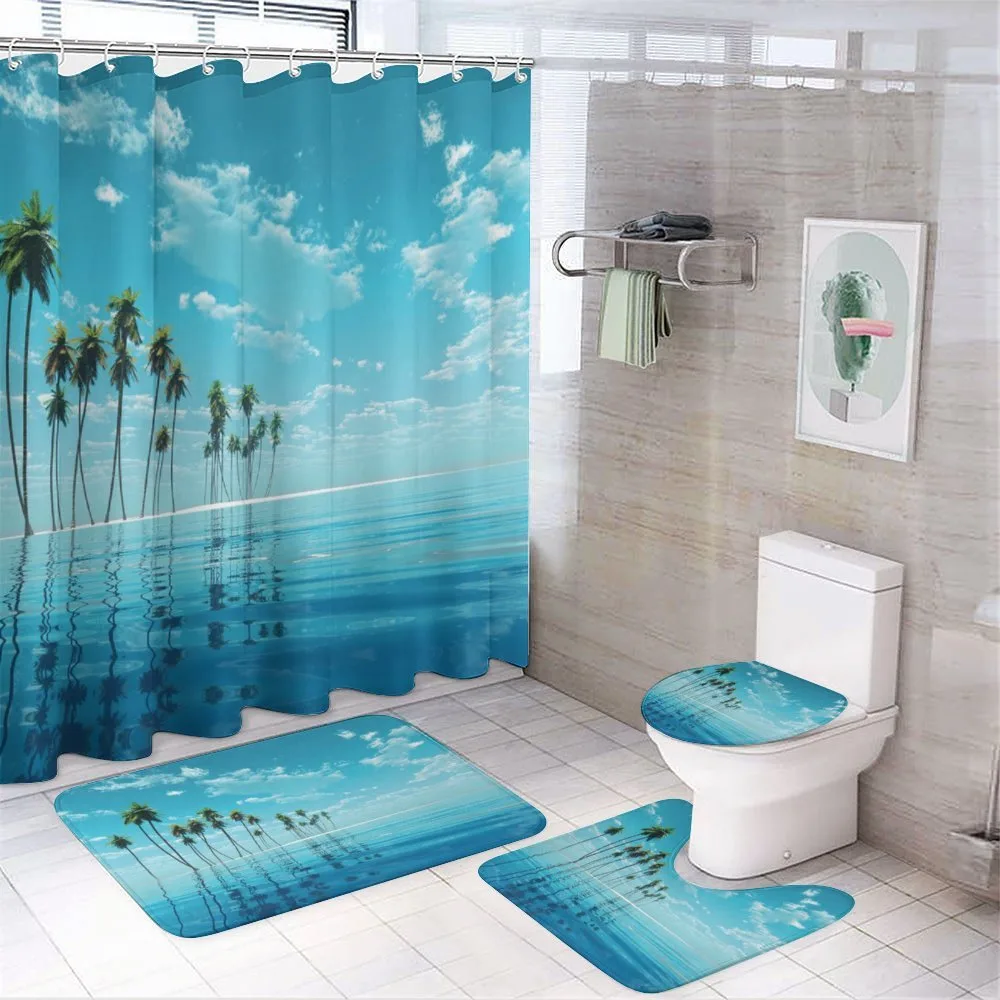 Long Coconut Trees Still Water — 4-Piece Bathroom Set preview