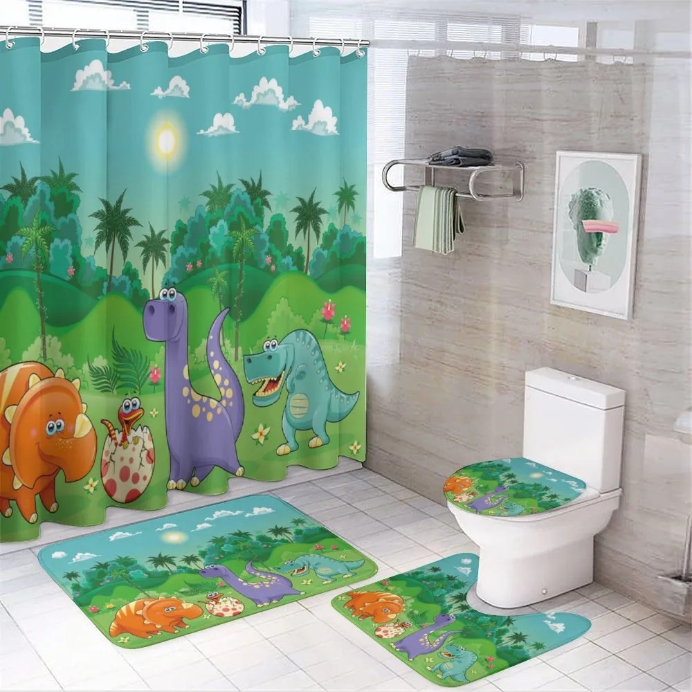 Funny Dinosaurs Cartoon — 4-Piece Bathroom Set preview