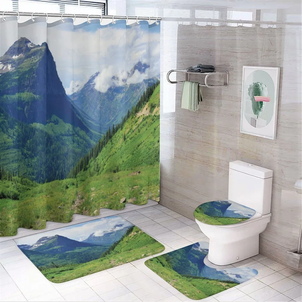 Summer Cloudy Peaks and Grass — 4-Piece Bathroom Set preview