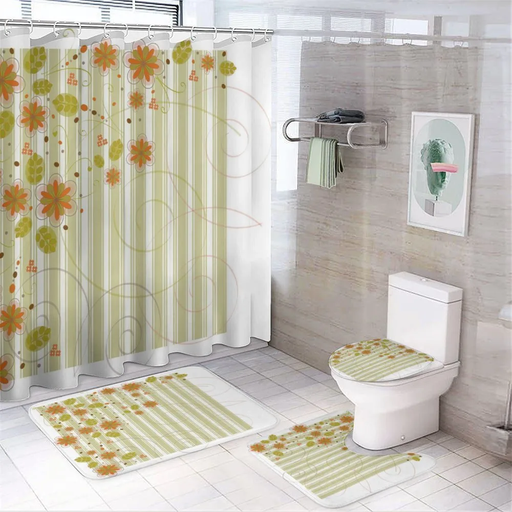 Retro Swirled Flowers — 4-Piece Bathroom Set preview
