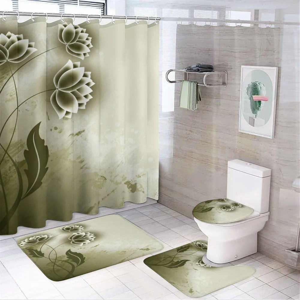 Grey Flowers Ivy Leaf — 4-Piece Bathroom Set preview