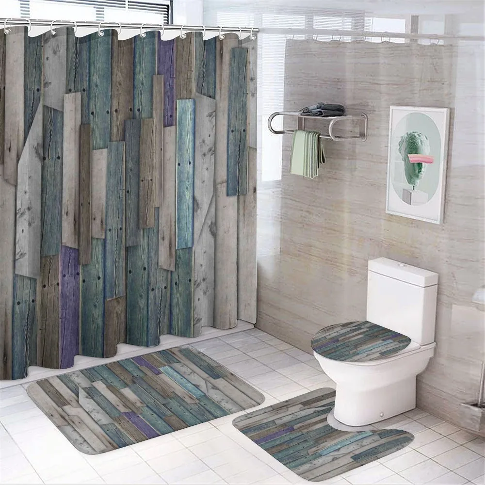 Blue Grey Planks Grunge — 4-Piece Bathroom Set preview