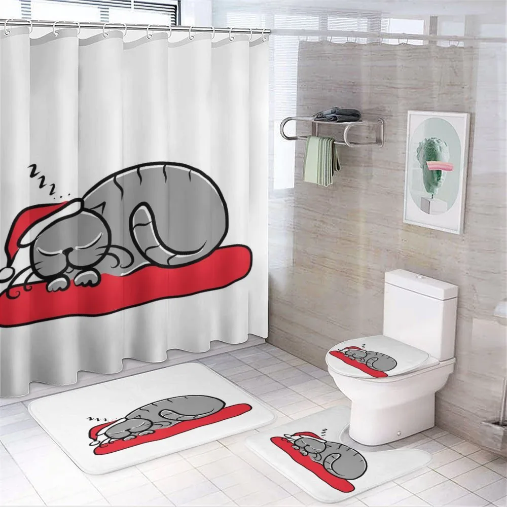 Cat with Santa Hat — 4-Piece Bathroom Set preview