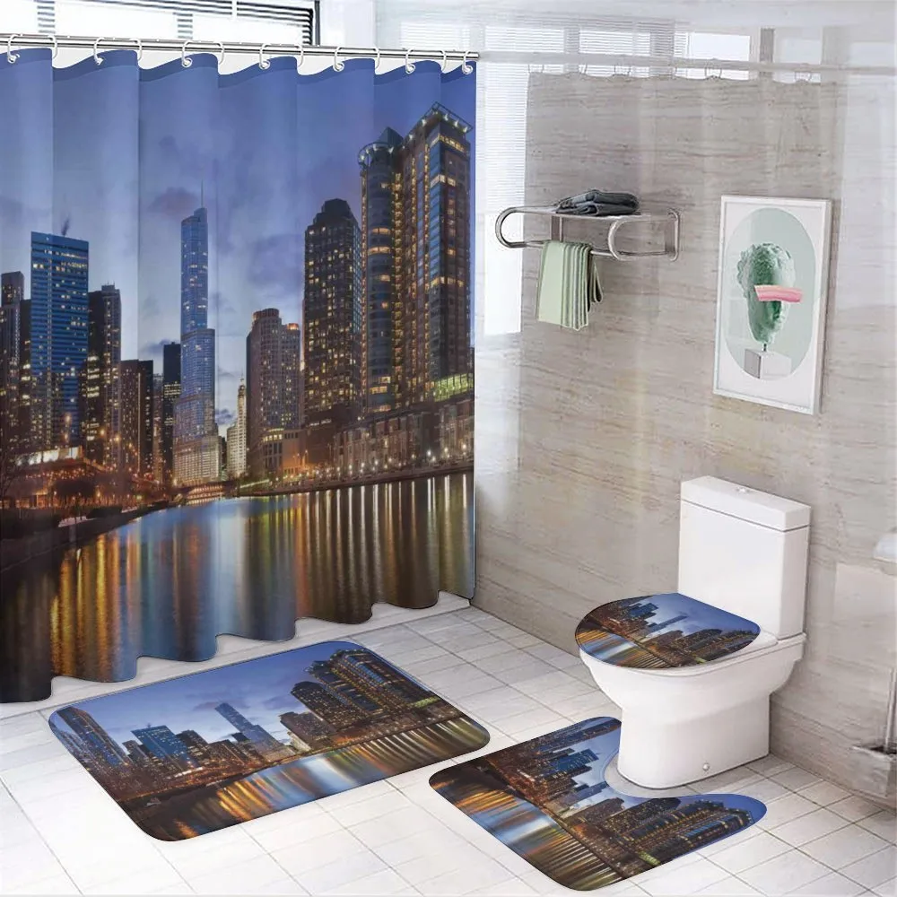 Chicago Riverside at Night — 4-Piece Bathroom Set preview