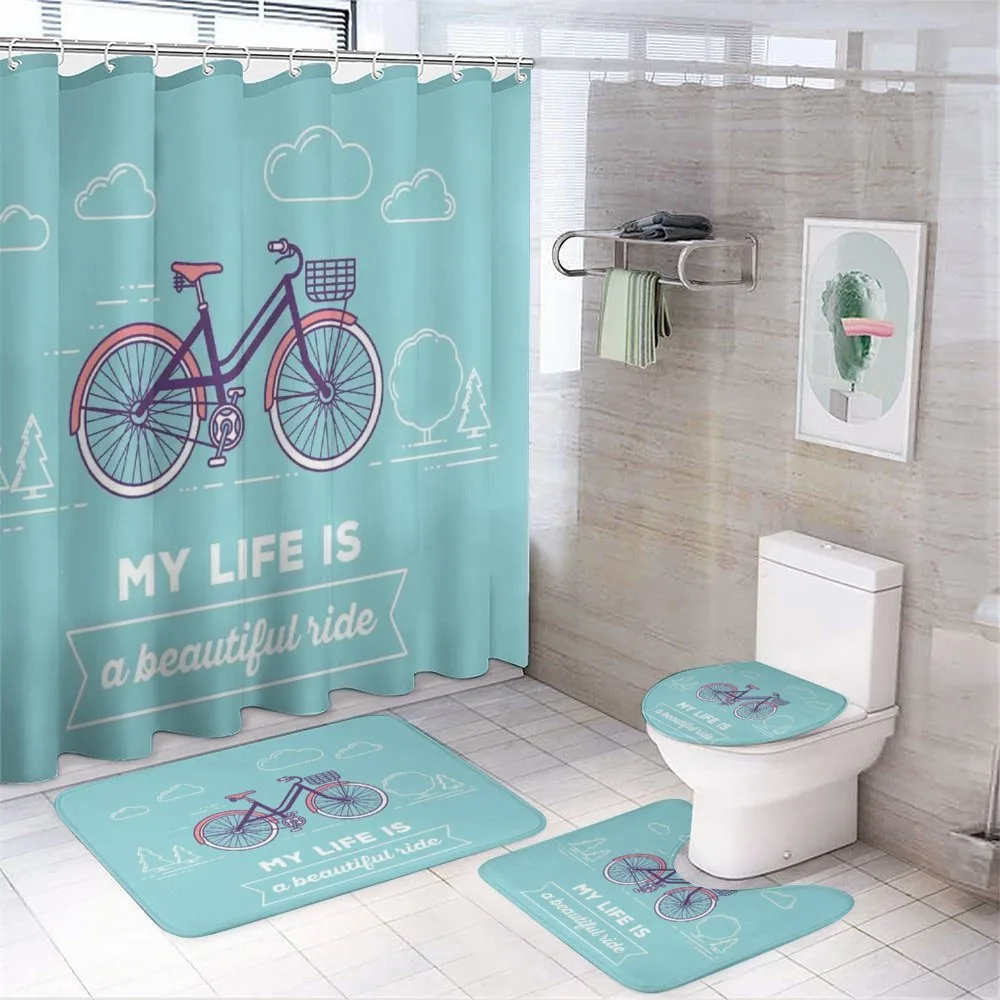 Retro Pastel Bike with Text — 4-Piece Bathroom Set preview