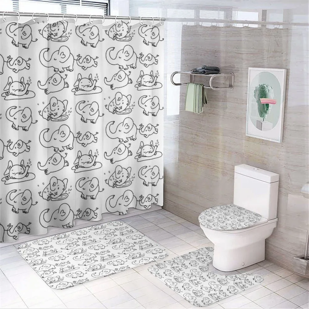 Monochrome Doodle — 4-Piece Bathroom Set preview