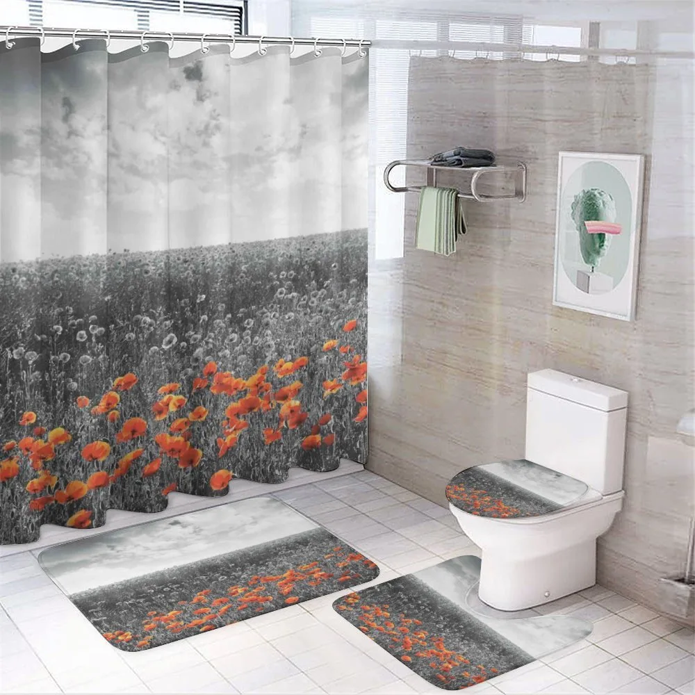 Flower Field Greyscale Design — 4-Piece Bathroom Set preview
