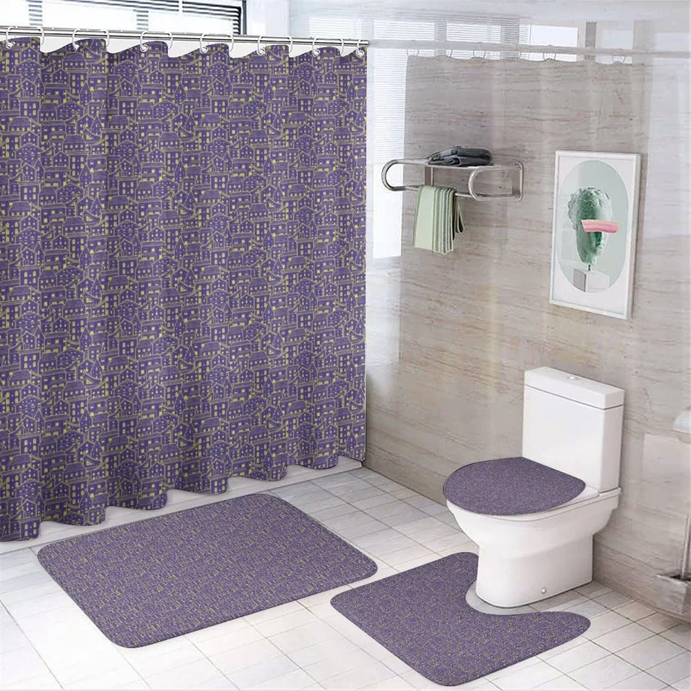 Bicolour Doodle Houses — 4-Piece Bathroom Set preview